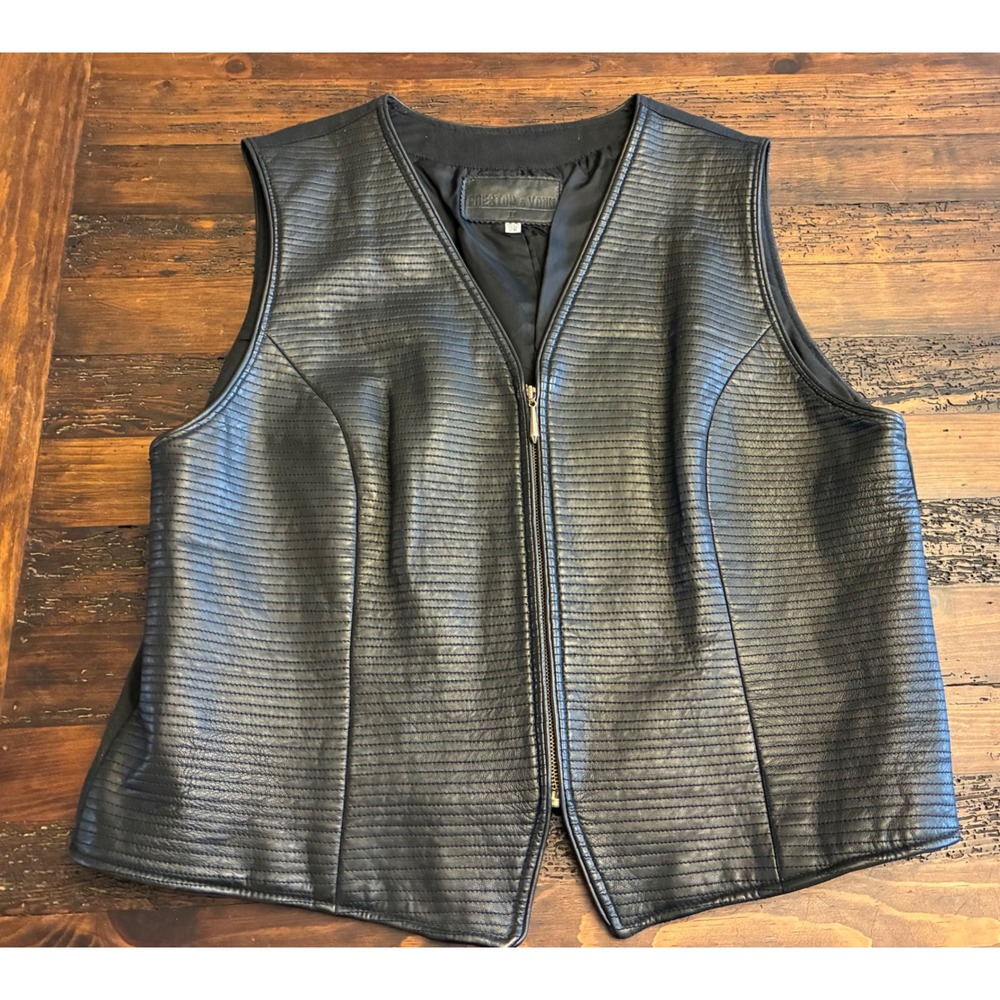 Vintage Y2K Preston & York Black Leather Vest, Women's size 2X